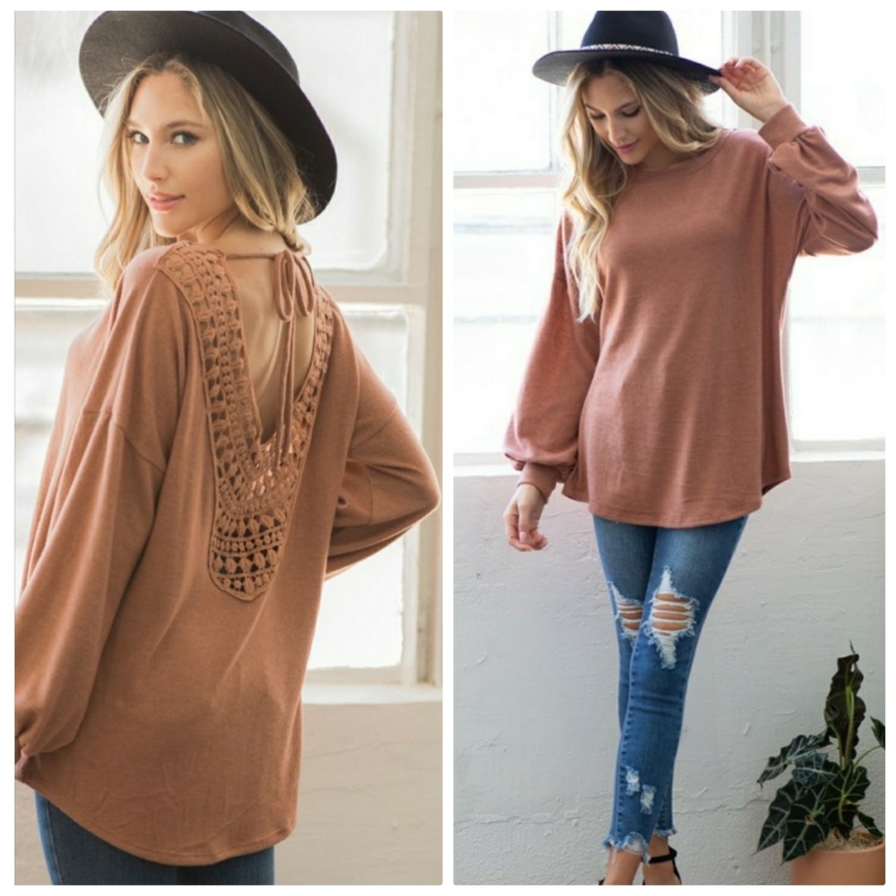 Open crochet back sweater